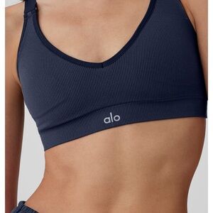 ALO Yoga Dark Blue Ribbed Sports Bra